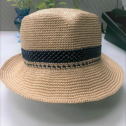 hat for man手工鉤針編織遮陽帽拉菲亞草帽米色男帽紳士帽情侶帽父親節禮物生日禮物情人節禮物交換禮物客製訂製定製 第7張的照片