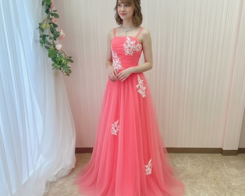 希少美品 カラードレス サーモンピンク13号 オーダーメイド 落ち着きのあるサーモンピンクのカラードレス - カラードレス