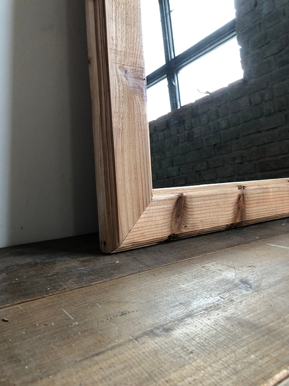 数量限定　WMW-N　古材　鏡　ミラー　木製枠　壁掛け　置き鏡　美容室　中型　サロン　アパレル店　ご自宅 より歪みの少ないプロモデル クリアーブラウン 色ムラ