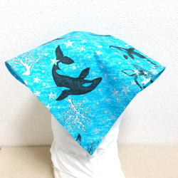 シャチ（アクアブルー）子供用三角巾　ゴム紐付 7枚目の画像