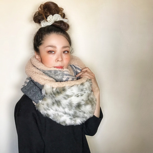 MASU FUR PRINT SILK SCARF - Brown masu スカーフ MASU 21AW FUR