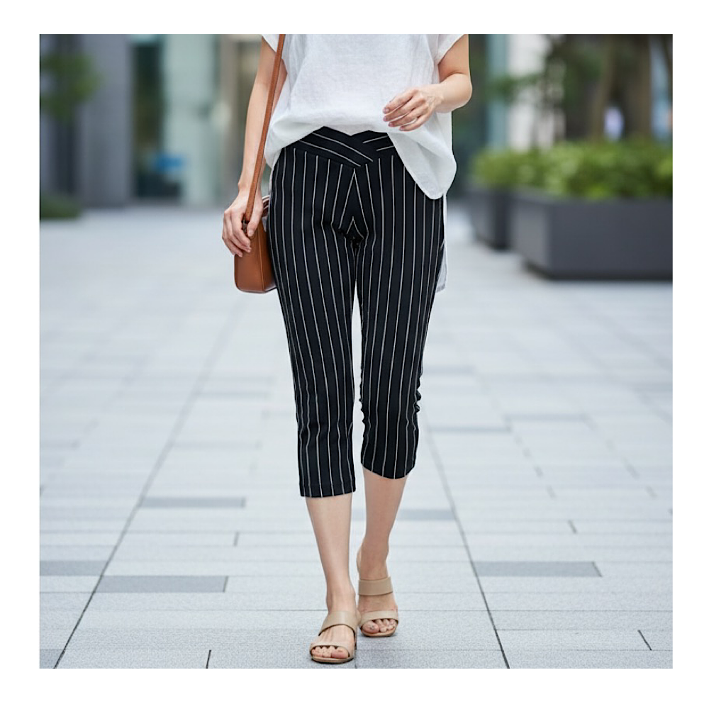 ❤SALE❤S～L対応！穿いている感じがしないレギンスストレッチショート丈パンツ:普段着やスポーツで通年使用◎ストライプ