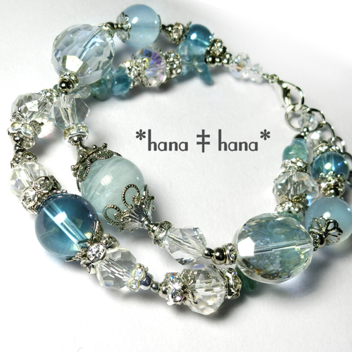 アパタイト蓮ブレスレット アクアマリン**‡アパタイト‡天然石2連