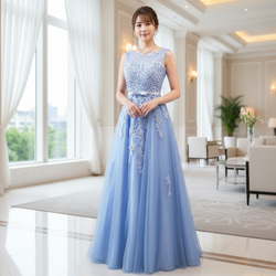 カラードレス 青 水色 ノースリーブ 背中ファスナー 結婚式 発表