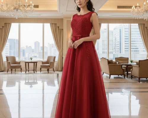 【美品】デザイナーズ 昭和レトロ　セットアップ　レッドドレス tb3068173_5.jpg