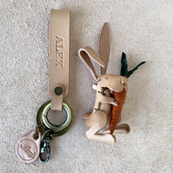 動物森林-小兔兔-真皮植鞣 皮革鑰匙圈 吊飾 掛繩 動物造型 第3張的照片