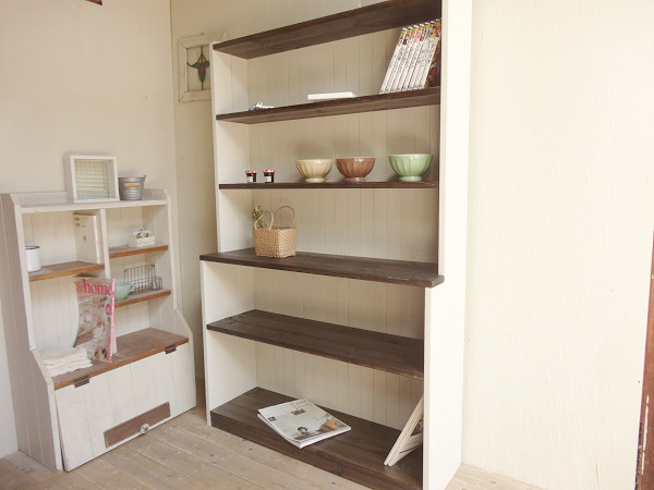 ※送料がかなり安くなりました！サイズオーダー可！カップボードW88飾り棚 キャビネット シャビーエスプレッソ●受注製作