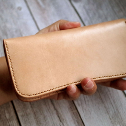 本革スマートシンプル谷型長財布（受注制作）手縫いヌメ革