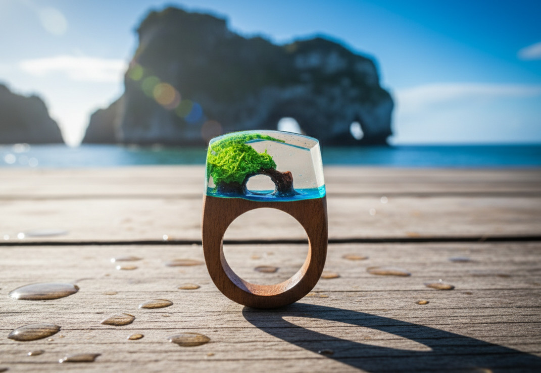 【受注生産】Coastal Caves/ウォールナット　～ウッドレジンリング～