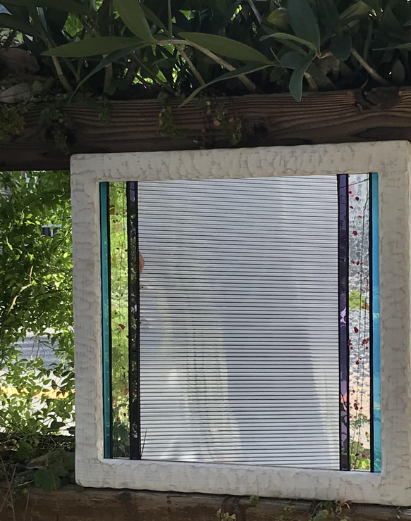 【一点物】ステンドグラス・ミラー・鏡・壁掛け　白木枠 3枚目の画像