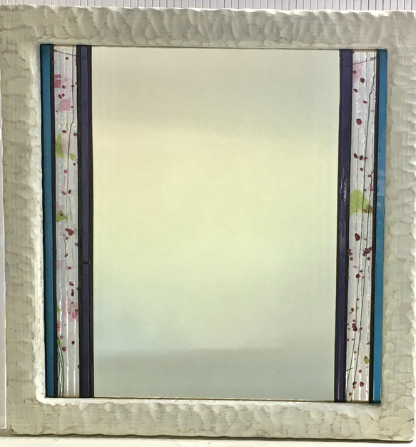 【一点物】ステンドグラス・ミラー・鏡・壁掛け　白木枠 2枚目の画像
