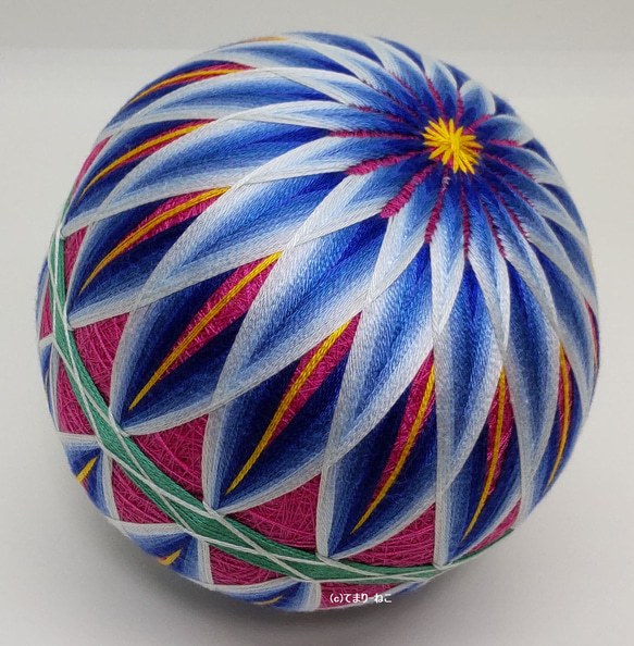 Temari cat store Temari“Chrysanthemum”熱帶海，粉紅色地面淺藍色花朵 12cm Temari 第1張的照片