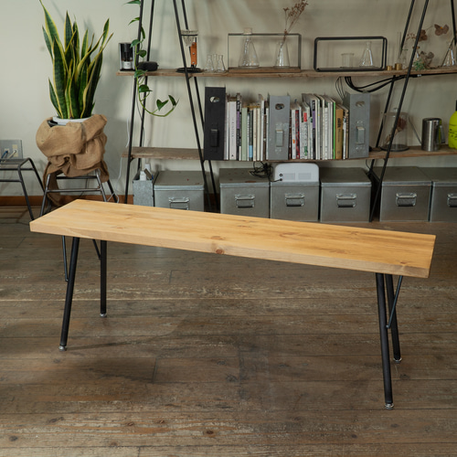 送料無料】W1200mm パイン材ベンチ/インテリア/無垢材/アイアン脚