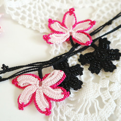 OYA crochet 150cm lariet [WINDMILL] Black & Pink 第4張的照片