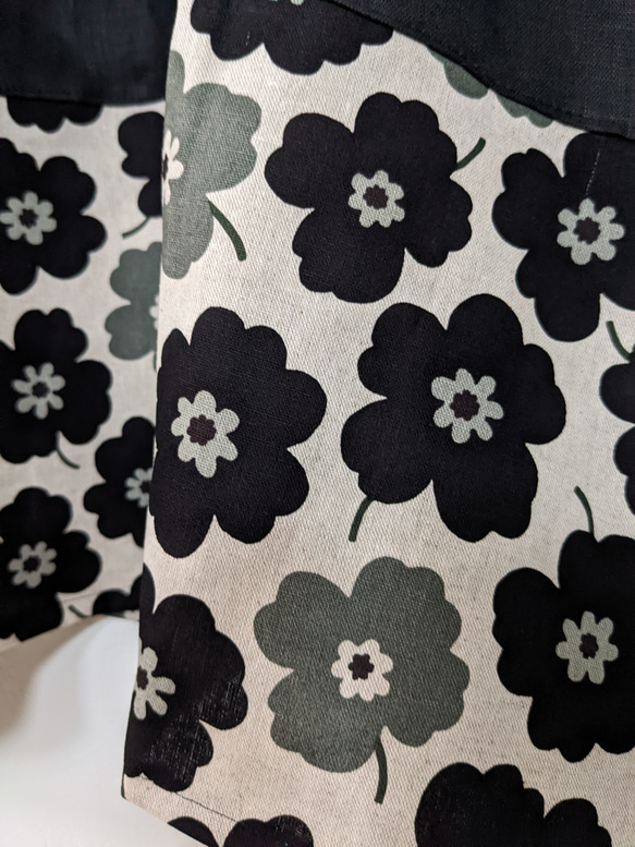 ♡ブラックリネンと北欧フラワー柄の裾切替えワンピ♡ 3枚目の画像