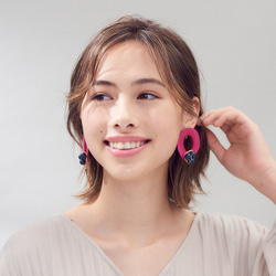 送料無料14kgf Pink x  Navy Tagua Nuts pierced earring タグア 1枚目の画像