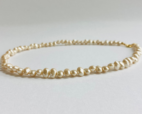 ガラスバロックパールネックレス/約6x8mm約43cm/クリーム/G/made