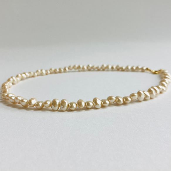 ガラスバロックパールネックレス/約6x8mm約43cm/クリーム/G/made