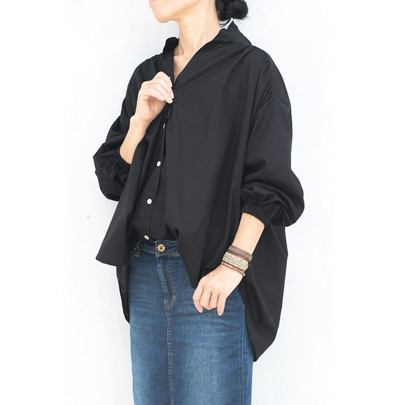 変形スタンドカラーボイルブラウス（オフホワイト) 10枚目の画像