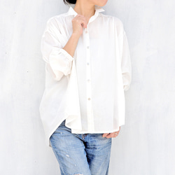 変形スタンドカラーボイルブラウス（オフホワイト) 3枚目の画像