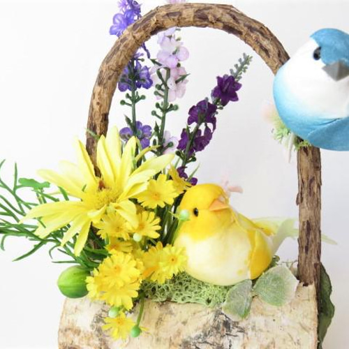 風水 幸せの青い鳥 マーガレットとデイジーのフラワーアレンジメント