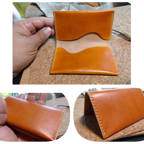 好みの糸で手縫いする 『ヌメ革の素朴な名刺入れ』 好きな色の手染めも