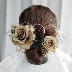 金の薔薇と水引の髪飾り ゴールドローズ 白金 和洋兼用 卒業式 成人式