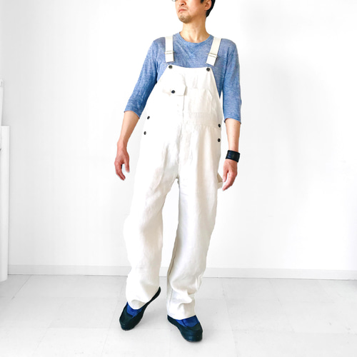 メンズ men's 【ブラック 黒】 リネン100% サロペット