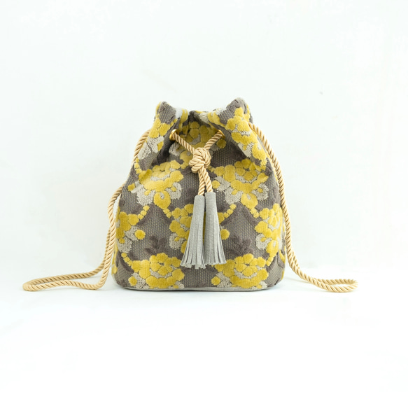 金華山巾着 ＜イエローグレーのマグノリア＞ 2Way ショルダー バッグ