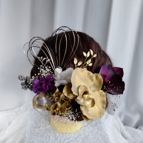 お値下げ❗️成人式和装小物　バック草履髪飾りセット　金.紫系 成人式和装小物 バック草履髪飾りセット 金.紫系 低 価格