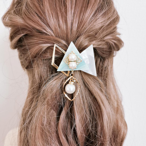 ポニーフック グリーン&パール （グリーン アンティークビーズ 夏  