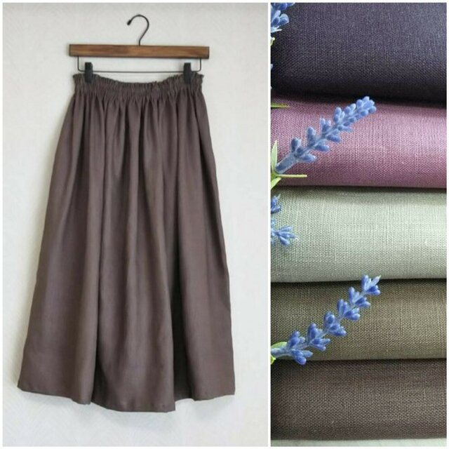 育てるリネン (ﾊﾞｰｶﾞﾝﾃﾞｨ) ◇中厚 リネン100％  ギャザースカート