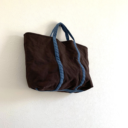 A4対応】帆布 BASIC TOTE ( M ) D.ブラウン×ブルー(みそら色) トート