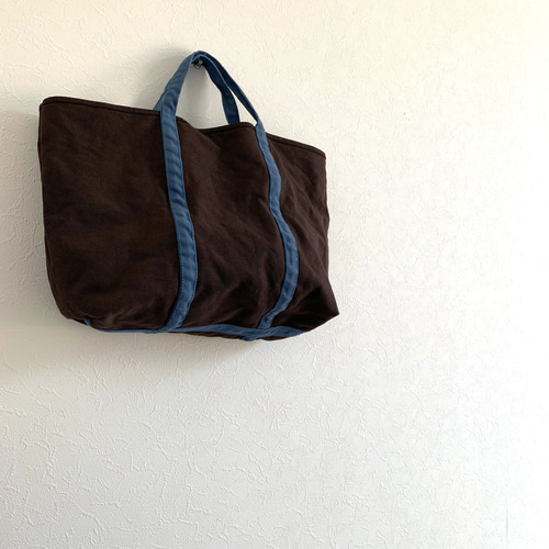 【ハンドメイド】帆布トートバッグ 紺色×ダークグレー 新品未使用0707 森野帆布 MAX TOTE BAG マックストートバッグ