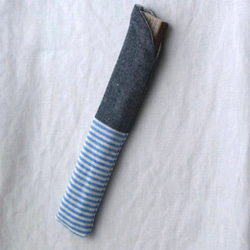 <再販>パッチ ストライプ 水色 × 濃紺 扇子ケース 扇子入れ  布  コットン  シンプル 1枚目の画像