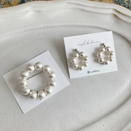 イヤリング/ピアス コットンパールフープ イヤリング/ノンホールピアス 