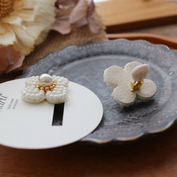【再販】お花❁のビーズ刺繍 ピアス／イヤリング（ホワイト） 17枚目の画像