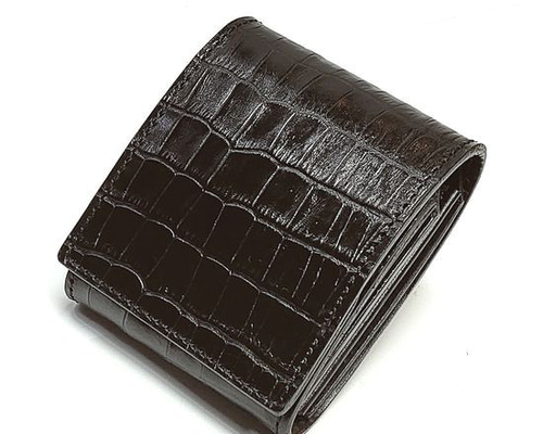 クロコダイル本革コンパクト財布　ブラック 69865cae1f6fe84de1da0cc6fb4e69