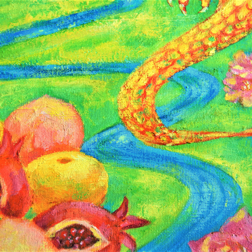F8 風水絵画☆受注制作☆さんかんの実・龍・赤い玉・日本の風景