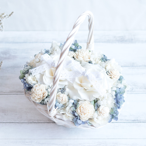 カラーオーダーOK】大きめバスケットのリングピロー(Mサイズ)＊お花を