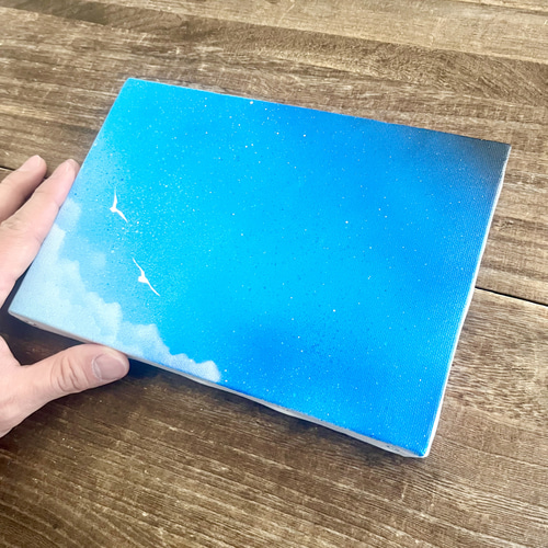 境界線の風景」原画 青空×宇宙×鳥 絵画 キャンバス 風景画