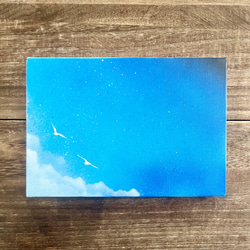 境界線の風景」原画 青空×宇宙×鳥 絵画 キャンバス 風景画