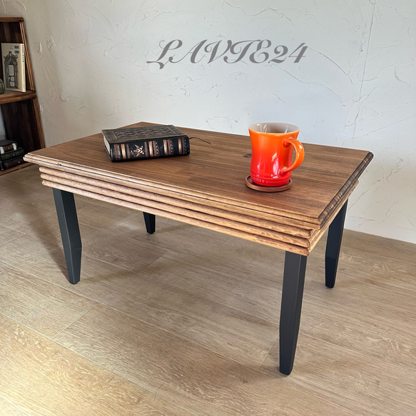 貴重なデザイン カフェテーブル Bタイプ アイアン風 猫足風　北欧材 デザイン ローテーブル アイアン家具 風 1枚目の画像