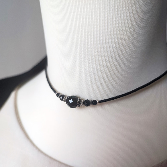 小さめブラックオニキスのシンプルチョーカーネックレス チョーカー