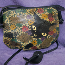 猫のデザイン レザークラフト siamese cat f小銭入れポーチ catwalk