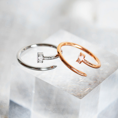 ボタンリング♡ 指輪 レディース ステンレス 釘 ジルコニア ストーン入り リング