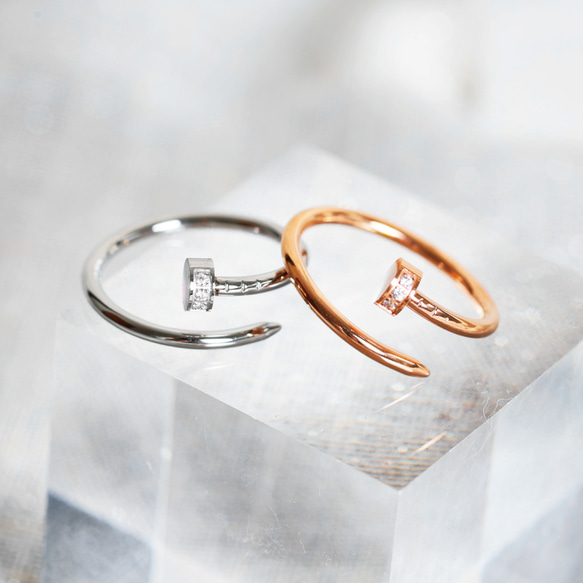 指輪 レディース ステンレス 釘 ジルコニア ストーン入り リング