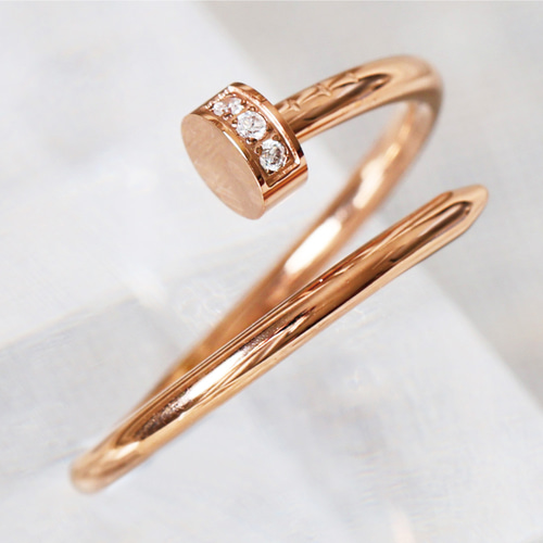 指輪 レディース ステンレス 釘 ジルコニア ストーン入り リング