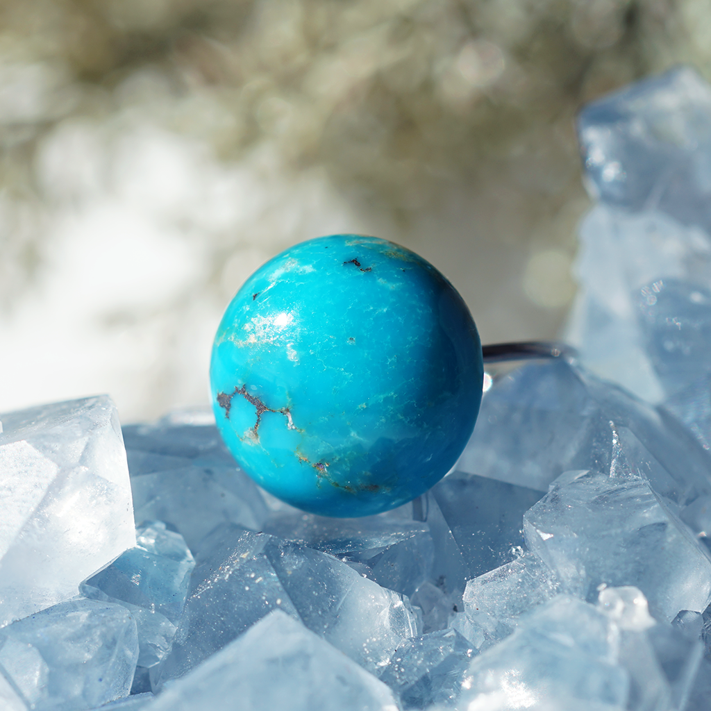 【中国/ターコイズ】大粒★湖北省産極上ターコイズのフリーサイズリング・サージカルステンレス　～濃浅葱（こいあさぎ）