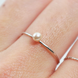 【Creema Limited】3mm Petit Freshwater Pearl Pinky Ring / silver92 第1張的照片